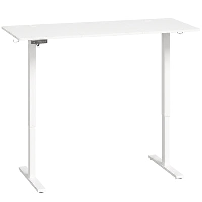 Electric standing desk on a plain background with the control panel under the left edge