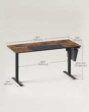 Labelled dimensions diagram showing the desktop at 140 x 60 cm and height adjustable from 72 to 120 cm