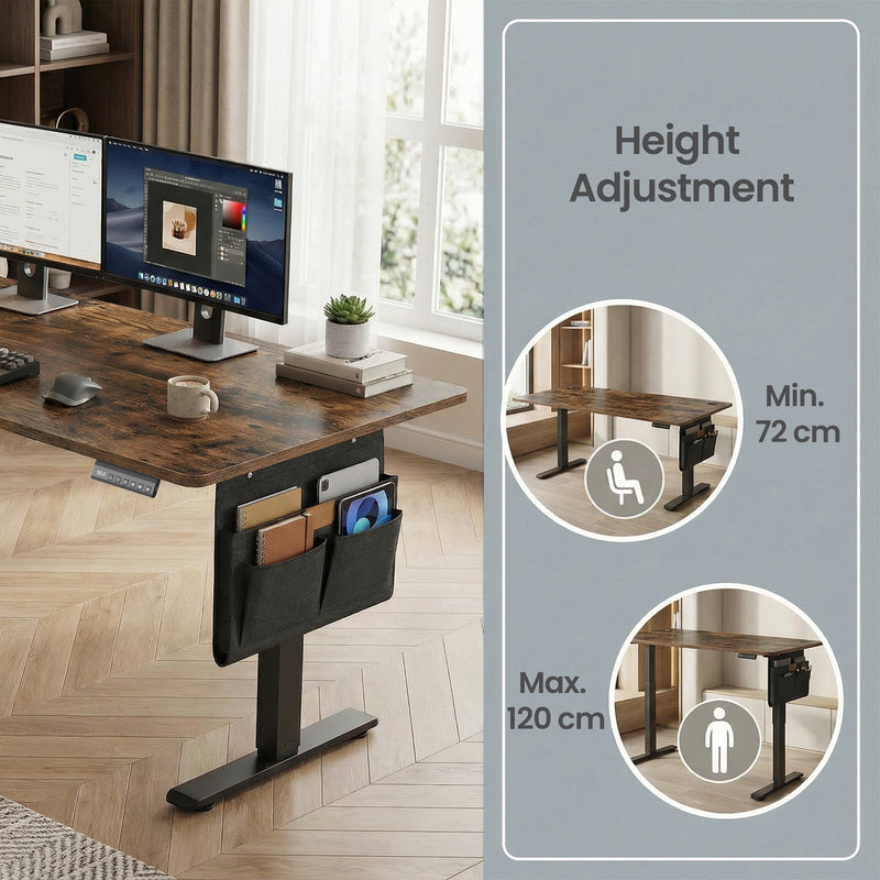 Diagram comparing the desk at its 72 cm seated height and 120 cm standing height