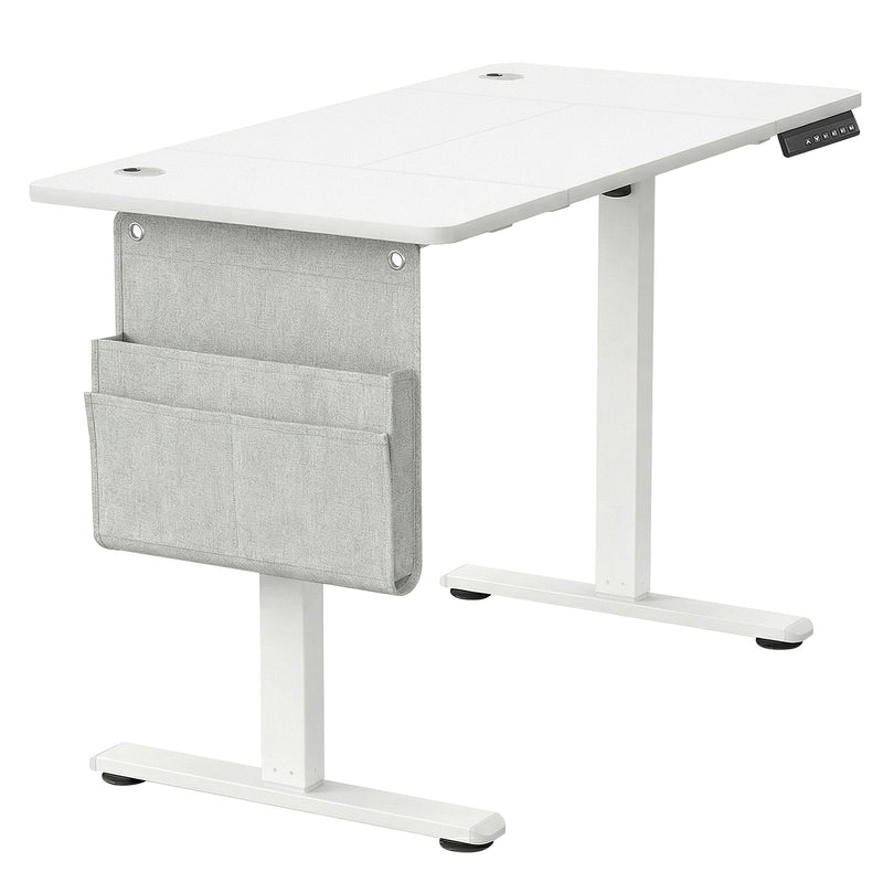 Vasagle Cloud White electric standing desk with storage pocket and control panel, studio shot