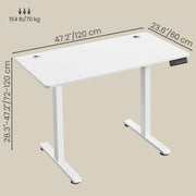 Dimension diagram of the Vasagle electric standing desk: 120 x 60 cm top, 72-120cm height range, 70kg max load