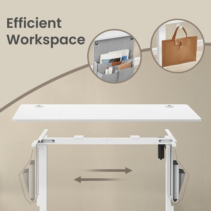 Close-up of the Vasagle desk's sliding storage pocket that moves along the frame