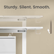 Close-up of the Vasagle desk's quiet lifting mechanism and anti-collision sensor