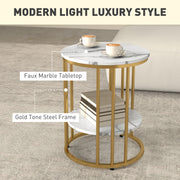 Set of Two White Marble Effect Coffee Tables with Gold Tone Legs by HOMCOM