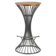 Elm wood bar stool with dark grey metal hourglass base