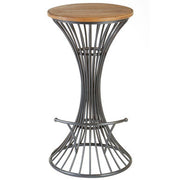 Elm wood round seat bar stool angled view