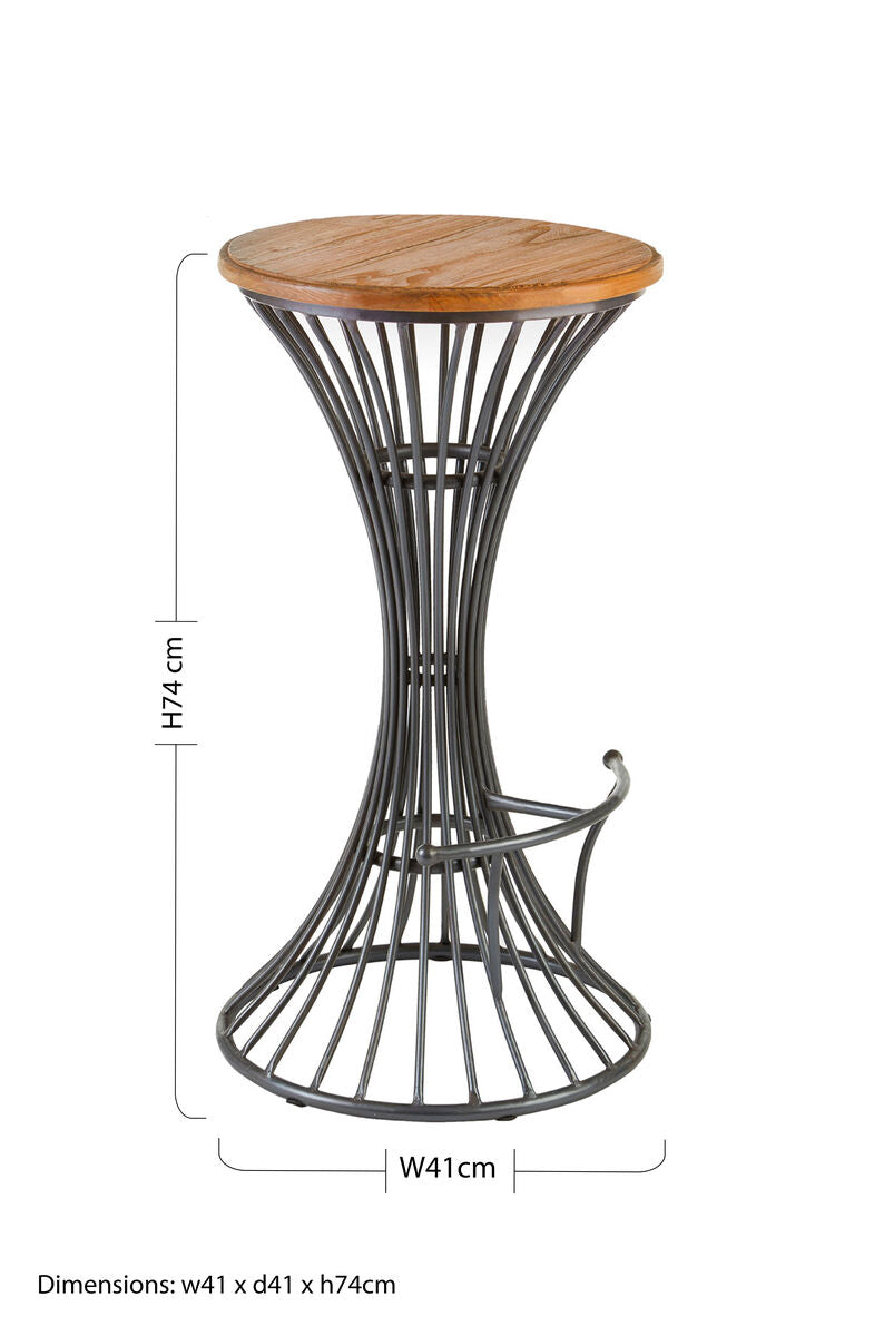 Dimensions diagram for elm wood bar stool: 74cm high, 41cm deep, 41cm wide