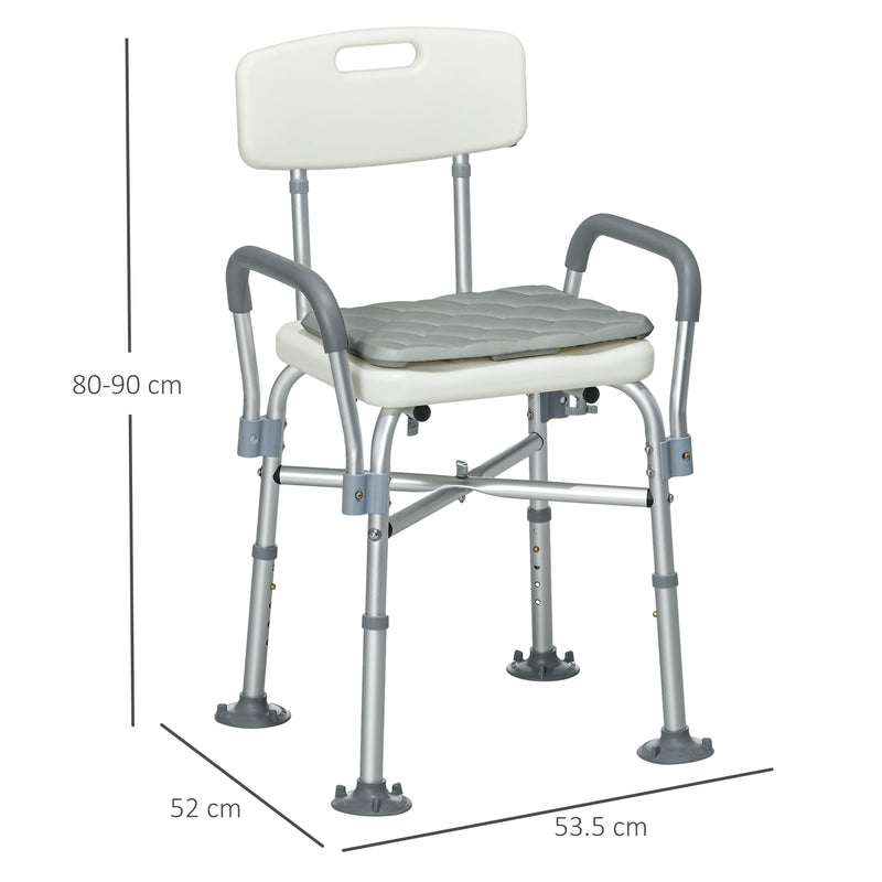 Height Adjustable Shower Chair with Padded Seat and Armrests for Elderly and Disabled, White