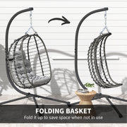 Light Grey Rattan Hanging Egg Chair with Cushion and Stand for Garden or Patio by Outsunny