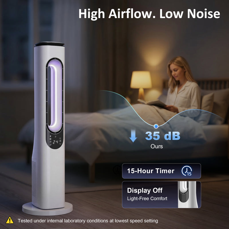Bladeless Tower Fan for Quiet Cooling and Safe Sleep in Bedrooms and Family Rooms White