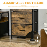 Industrial Storage Cabinet With 3 Fabric Drawers And Open Shelves For Living Room, Rustic Brown