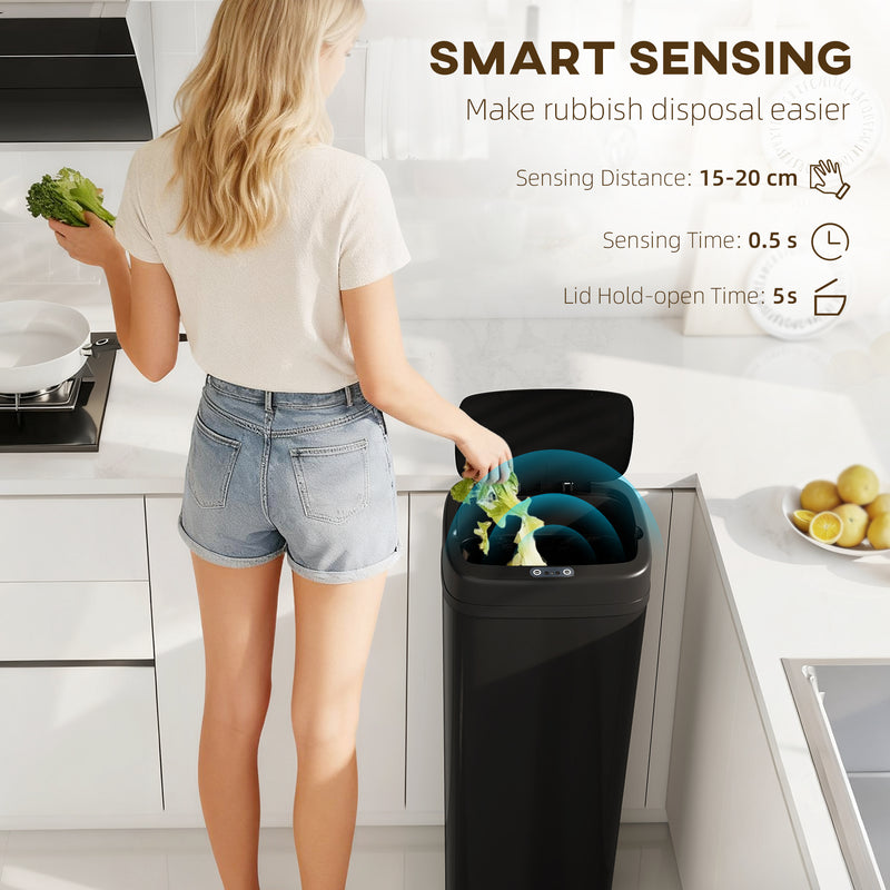 50L Motion Sensor Kitchen Bin With Soft Close Lid For Rubbish Disposal Black AOSOM