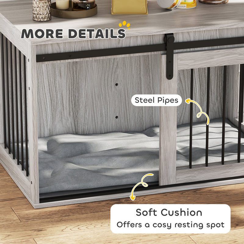 Large Dog Crate Furniture with Removable Cushion and Wide Top Surface for Storage Grey