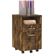 Lockable Two Drawer Filing Cabinet with Wheels for Home Office Organisation, Wood Effect