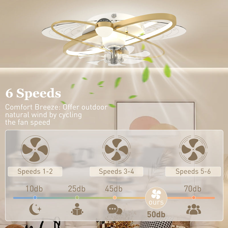 Ceiling Fan with Light and Starry Sky Effect for Year Round Comfort and Easy Control White AOSOM