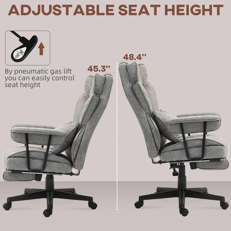 Ergonomic Executive Office Chair With Footrest Reclining Back And Lumbar Support, Grey