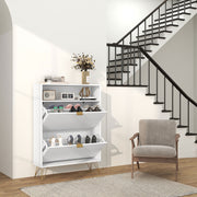 12 Pair Shoe Storage Cabinet With Chevron Detail and Elegant Design for Hallway White