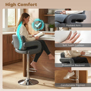 HOMCOM Bar Stools Adjustable Swivel Kitchen Chairs with Backrest Armrest Set of 2 PU Leather Grey AOSOM