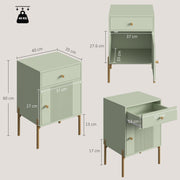 Dimensions diagram showing 40W x 35D x 60H cm overall size, cabinet and drawer interior