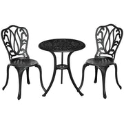 3 Piece Black Cast Aluminium Garden Bistro Set With Umbrella Hole by Outsunny