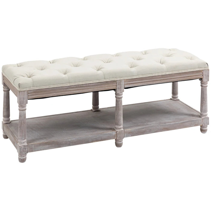 Vintage Shoe Bench With Button Tufted Cushioned Seat