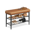Entryway shoe rack bench with cushioned faux leather seat by VASAGLE, front view