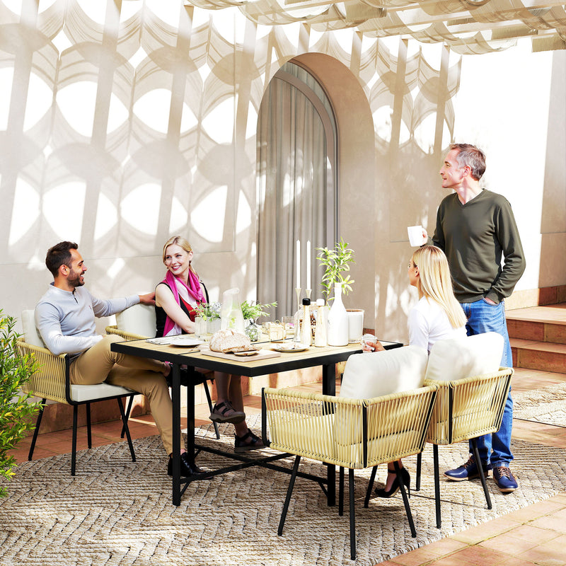 Rattan Garden Dining Set for 4 with Cushions and Space Saving Chairs, Beige Outsunny