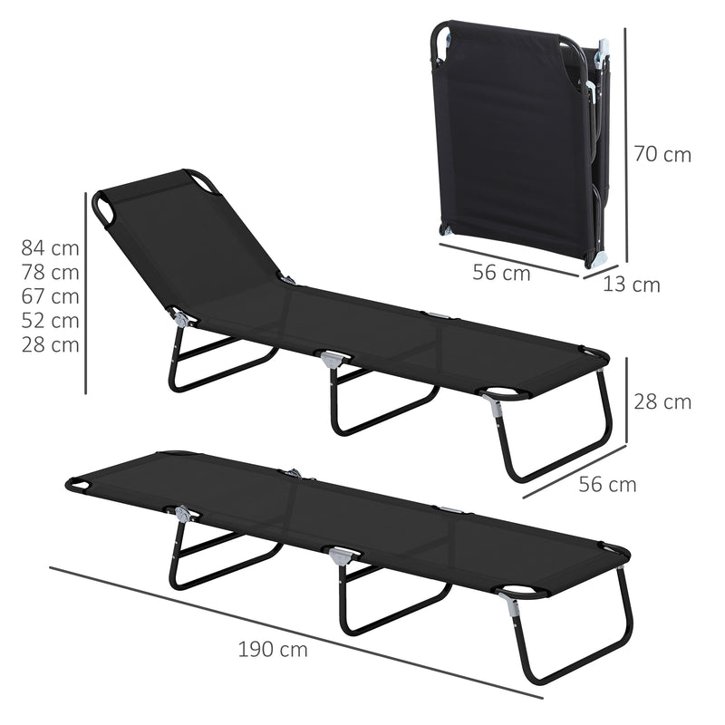 Black Garden Sun Lounger with Five Position Adjustable Back by Outsunny