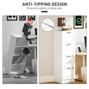 Lockable 4 Drawer Filing Cabinet With Adjustable File Bars For Office Organisation White