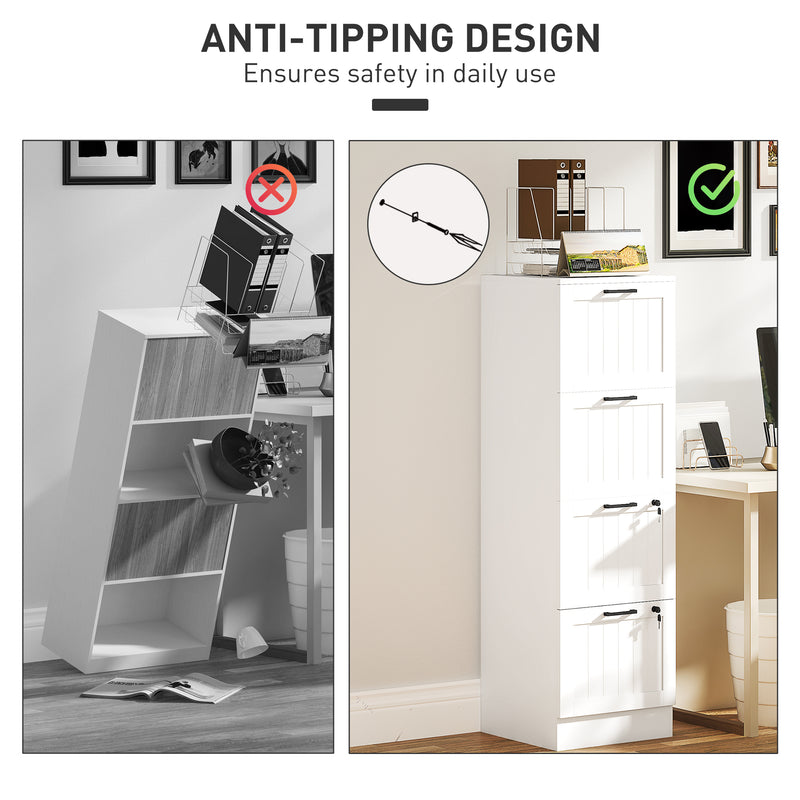 Lockable 4 Drawer Filing Cabinet With Adjustable File Bars For Office Organisation White