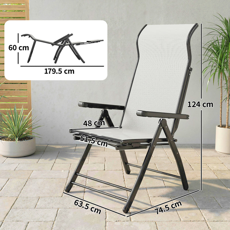 Folding Garden Recliner Chairs Set of 2 with Adjustable Back and Footrest Light Grey Outsunny