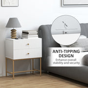 White 2 Drawer Bedside Table With Gold Legs Elegant Bedroom Storage by HOMCOM