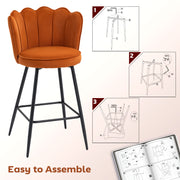 Set of 2 Orange Velvet Touch Bar Stools with Swivel and Footrest for Kitchen Island 