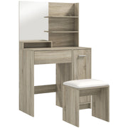 Natural Wood Dressing Table with Storage and Matching Stool Set