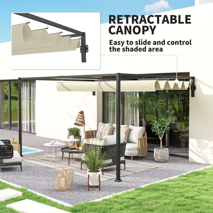 Wall Mounted 3x4m Steel Pergola with Retractable Canopy for Garden and Patio by Outsunny