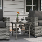 Grey Rattan Square Outdoor Coffee Table With Storage Shelf Ideal For Patio or Garden Use