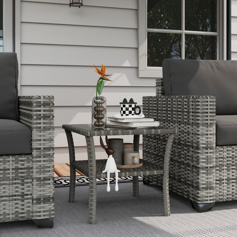Grey Rattan Square Outdoor Coffee Table With Storage Shelf Ideal For Patio or Garden Use