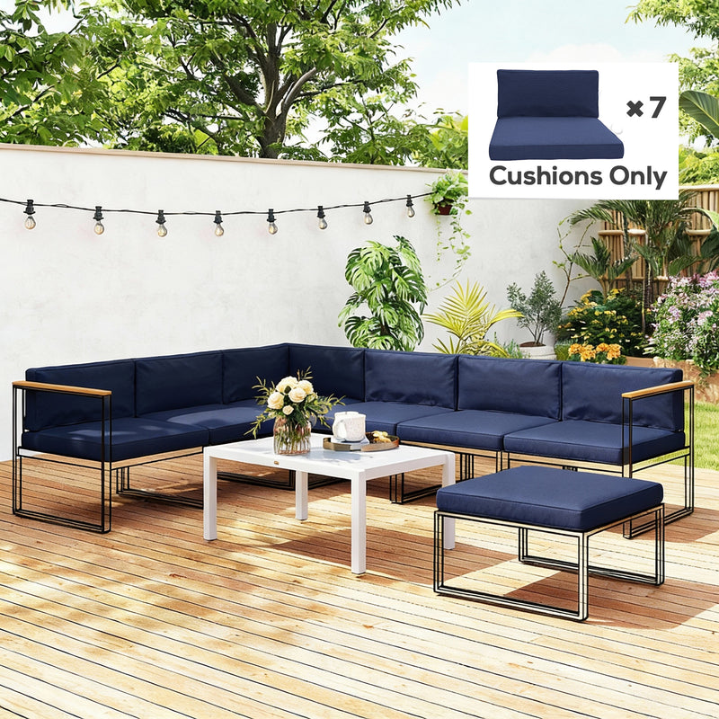 Rattan Sofa Cushion Set for 7 Seats with Removable Washable Covers Dark Blue