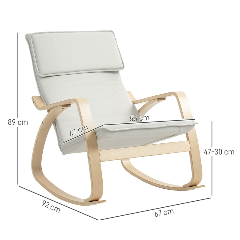 Cream White Upholstered Rocking Chair with High Back and Headrest for Living Room by HOMCOM