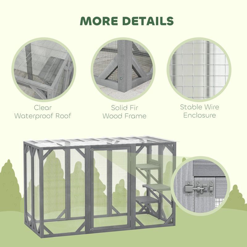 Grey Wooden Outdoor Cat House With Large Door, Platforms and Weatherproof Roof by PawHut