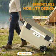 Outdoor Cooler Box | 70L | 72-Hour Ice Retention | Wheels & Handle | Khaki Outsunny