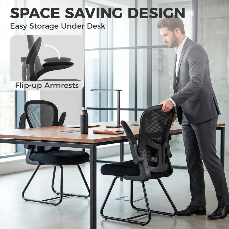Desk Chair with Flip Up Arms for Easy Under Desk Storage Black Homcom
