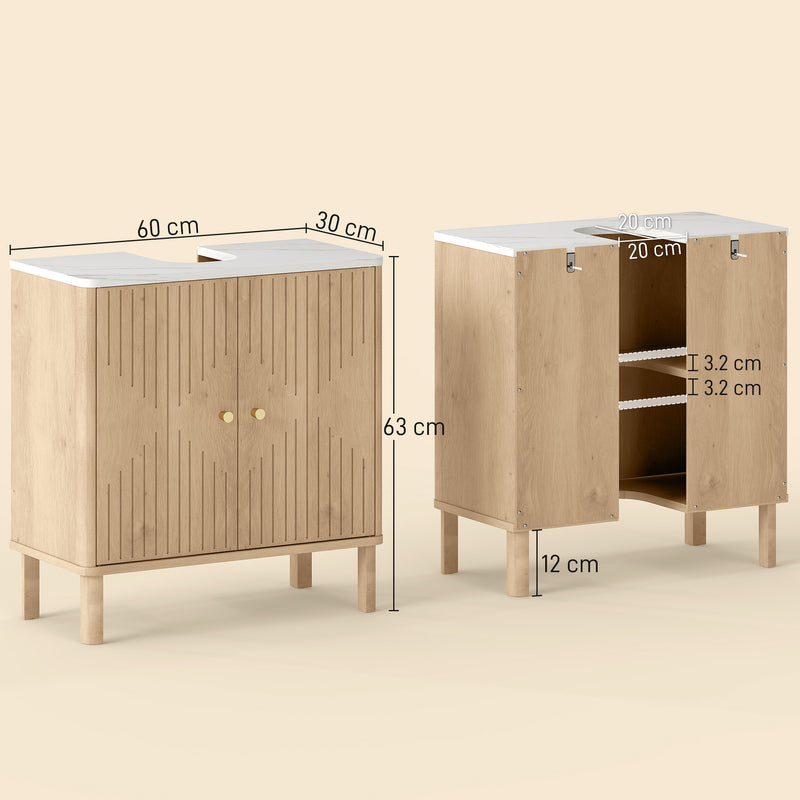 Under Sink Bathroom Cabinet for Pedestal Basin with Storage Shelf Space Oak