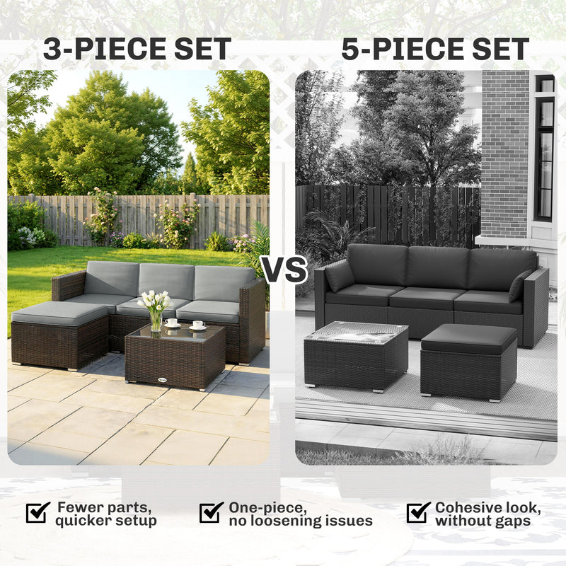 Rattan Garden Furniture Set with 3-Seat Sofa Ottoman and Coffee Table Brown & Light Grey