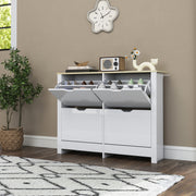 Shoe Cabinet for Hallway Storage Holds 16 Pairs Slim Design for Small Spaces White AOSOM