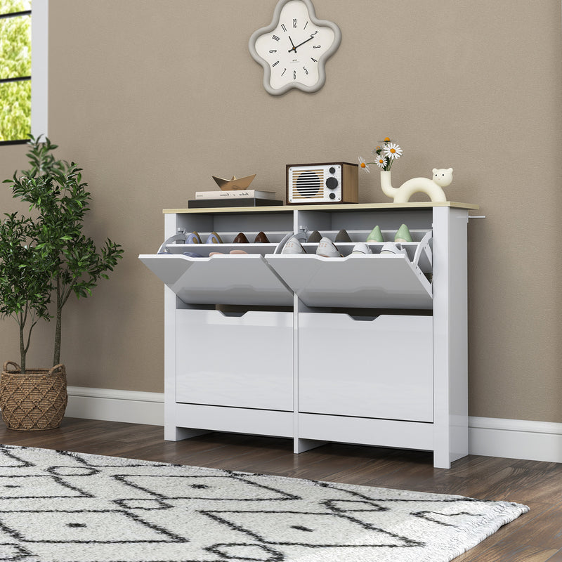 Shoe Cabinet for Hallway Storage Holds 16 Pairs Slim Design for Small Spaces White AOSOM
