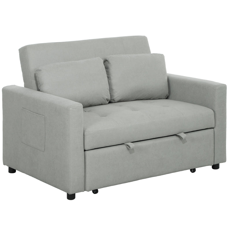 Light Grey Velvet Feel Two Seater Sofa Bed with Cushioned Backrest by HOMCOM