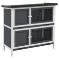 Two Tier Wooden Rabbit Hutch With Slide Out Tray For Outdoor Use, Grey