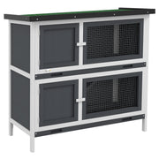 Two Tier Wooden Rabbit Hutch With Slide Out Tray For Outdoor Use, Grey