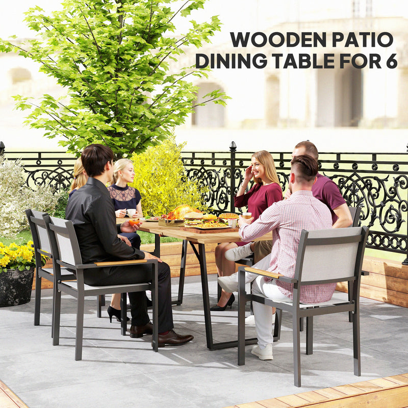 Large Rectangular Garden Table for 6 with Parasol Hole Weather Resistant Wood
